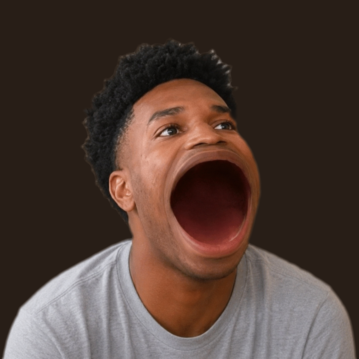 POPSEM with a giant open mouth looking up