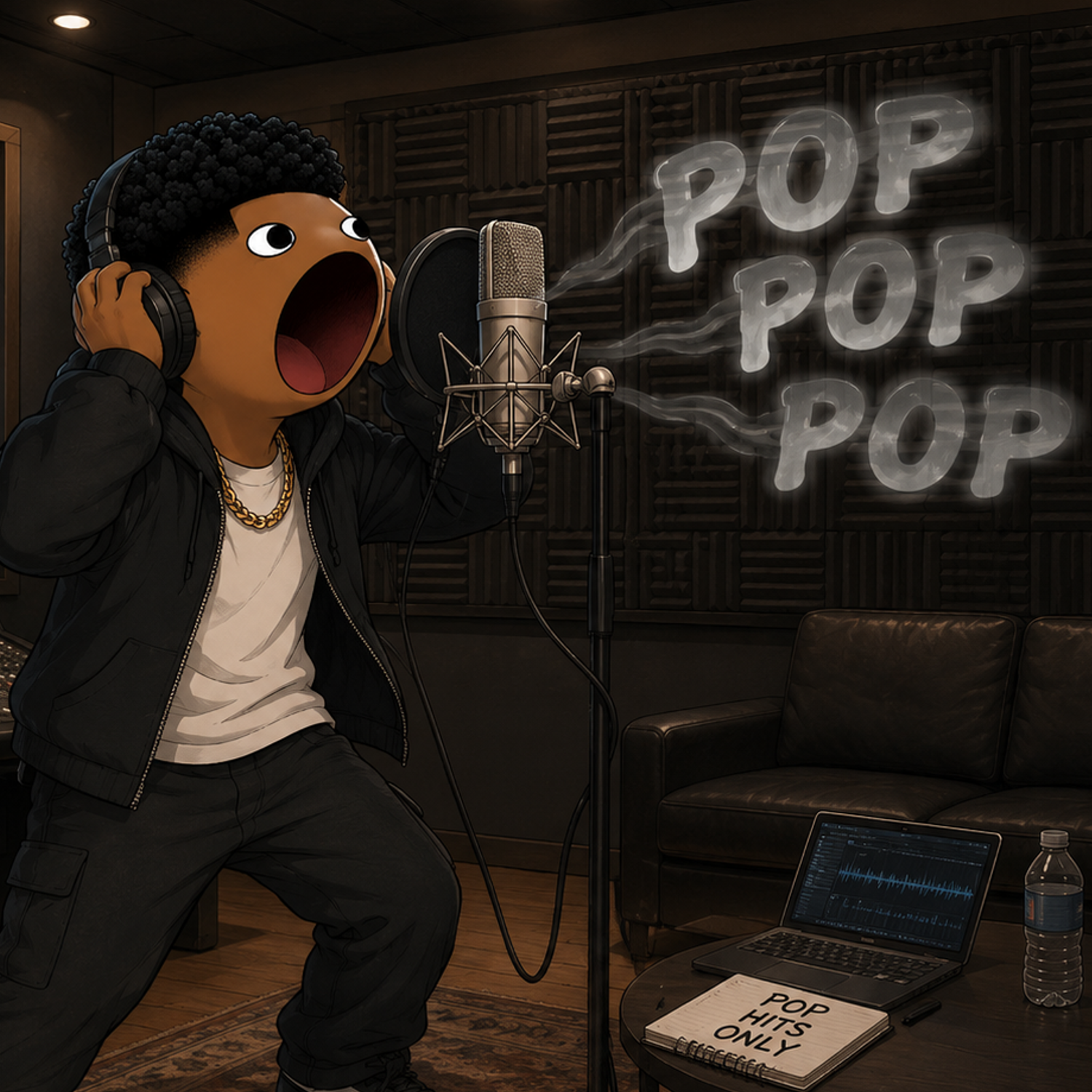 POPSEM screaming POP POP POP in a recording studio